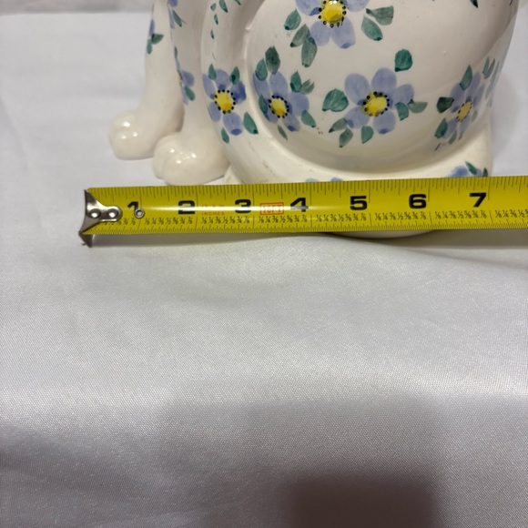 Rare Vintage Norleans porcelain cat figurine with blue and yellow floral design - Picture 8 of 9